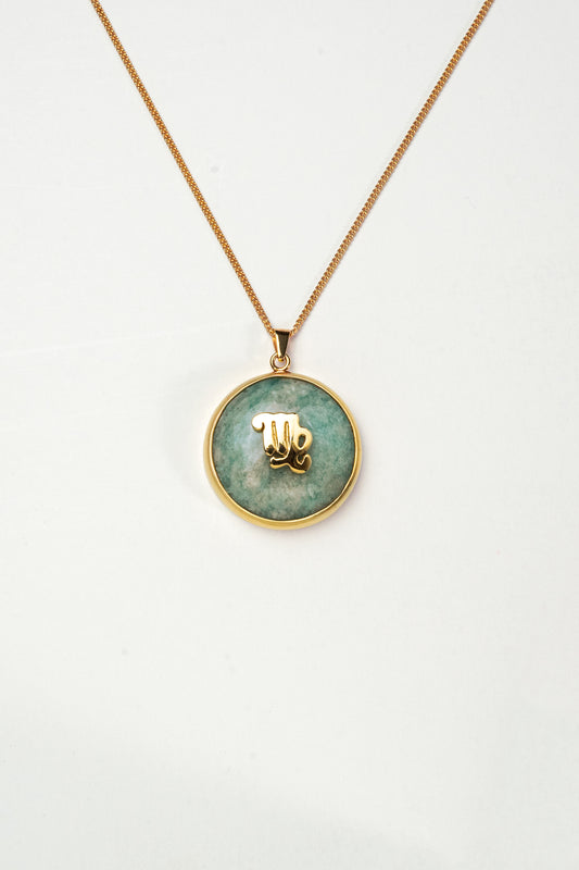 Virgo zodiac pendant: amazonite cabochon and 14K Gold Vermeil.

Amuleto de Virgo: amazonita cabujón y 14K Gold Vermeil.