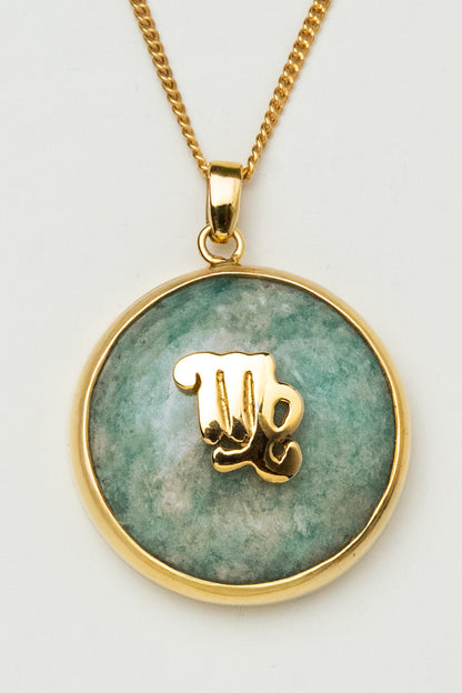 Virgo zodiac pendant: amazonite cabochon and 14K Gold Vermeil.

Amuleto de Virgo: amazonita cabujón y 14K Gold Vermeil.